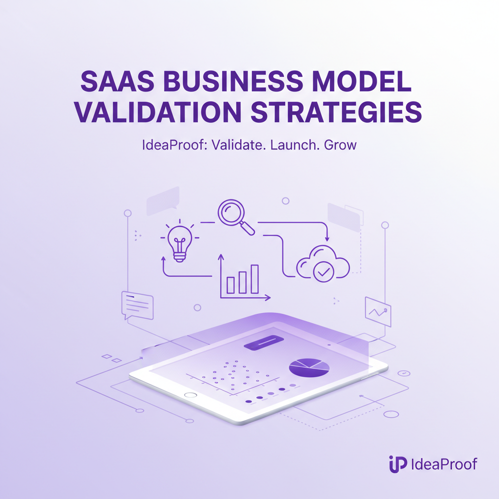A flowchart showing the process of SaaS business model validation from idea to market fit.